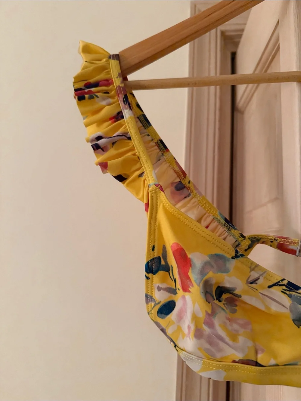French Connection Yellow Floral Ruffle Bikini Top